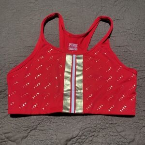 PINK Victoria Secret Ultimate Racerback Red Gold Cheer Dance Yoga Sporty Top, M
